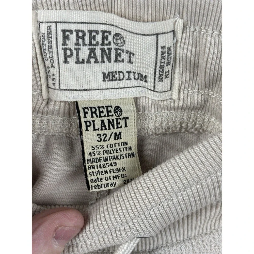 Free Planet Sweatpants Mens 32 M Cotton Fleece Jogger Drawstring Cream Rib Cuff